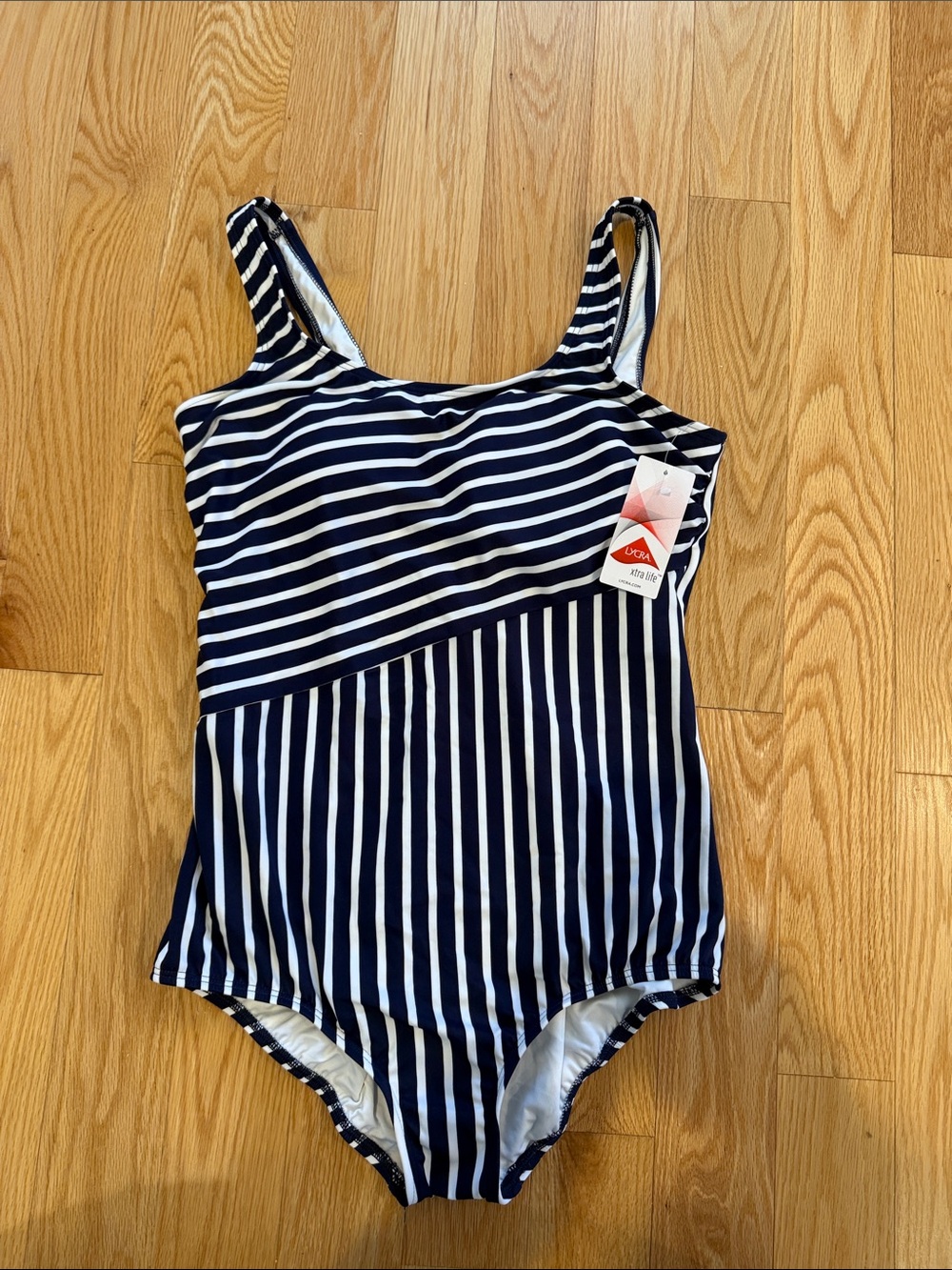 Lands' End Navy and White Striped One-Piece Swimwear